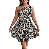Floerns Women's Plus Size Summer Dress One Shoulder Floral Belt Vacation A Line Dresses
