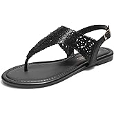 DREAM PAIRS Women's Rhinestone Casual Wear Cute Gladiator Flat Sandals Beach Dressy T-Strap Thong Sandals