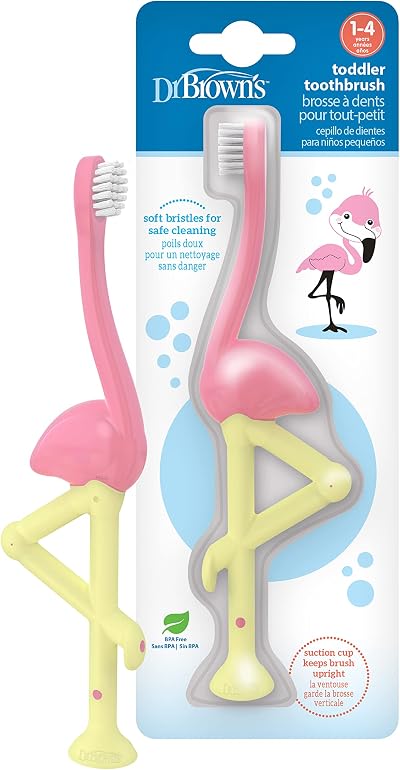 Dr Brown's Flamingo Toddler Toothbrush, Pink, Age 1-4, Soft Bristles