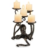 Sziqiqi Gothic Octopus Candle Holder for Halloween, 5 Arm Iron Candelabra | Cast Iron, Heavy Duty, for Pillars and Tealight Candle, Vintage Octopus Seaside Decor, for Dining Table, Bathroom