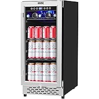 COLZER 15 Inch Beverage Cooler Refrigerator - 126 Cans Freestanding and Built-in Mini Fridge with Glass Door for Soda…