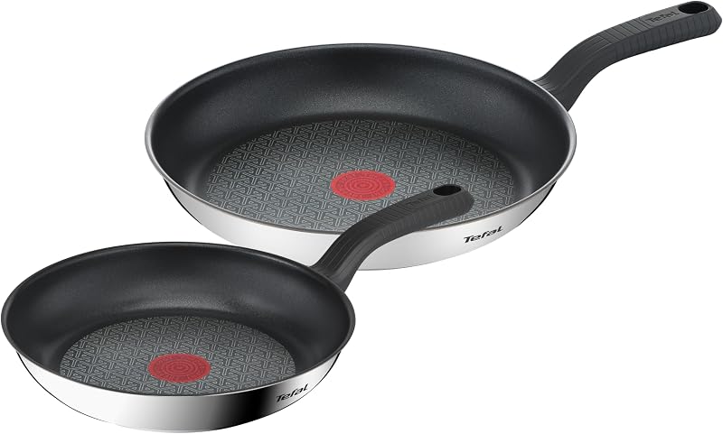 Tefal Comfort Max 24/28cm Stainless Steel Frying Pan Set with Thermo-Spot