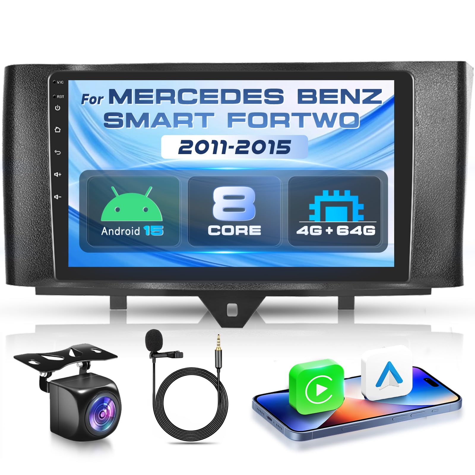 Photo 1 of 8 CORE Upgrade Android 15 Car Radio for Mercedes Benz Smart Fortwo 2011-2015 with Wireless Carplay Android Auto 4+64G, 10.1" HD Touchscreen Stereo with GPS, Bluetooth, WiFi, DSP, SWC, Backup Camera