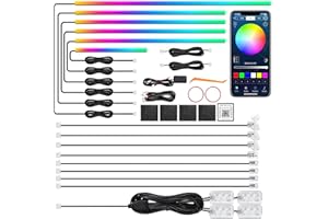 MAODANER Dreamcolor Acrylic Interior Car LED Strip Light with Wireless APP, RGB 18 in 1 with 175 inches 612 LEDs Fiber Optic Strip Lights for Car, Dual Zone Music Sync Neon Car Ambient Lighting Kits