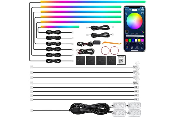 Dreamcolor Acrylic Interior Car LED Strip Light with Wireless APP, RGB 18 in 1 with 175 inches 612 LEDs Fiber Optic Strip Lig