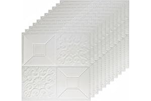 Nuanchu 20 Pcs Foam Ceiling Tiles Peel and Stick 3D Wall Panels 13.8 x 13.8 Inch Covered 26-52 Sq. ft White Wall Tiles Self Adhesive Waterproof Wallpaper DIY for Living Room Bedroom (Mixed Style)