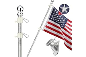 SANDEGOO American flags for outside-6FT Silver Flag and Pole with Wall Mounted Bracket and 3x5 Embroidered US Flag Rustproof Tangle Flag Pole for House Yard Residential or Commercial