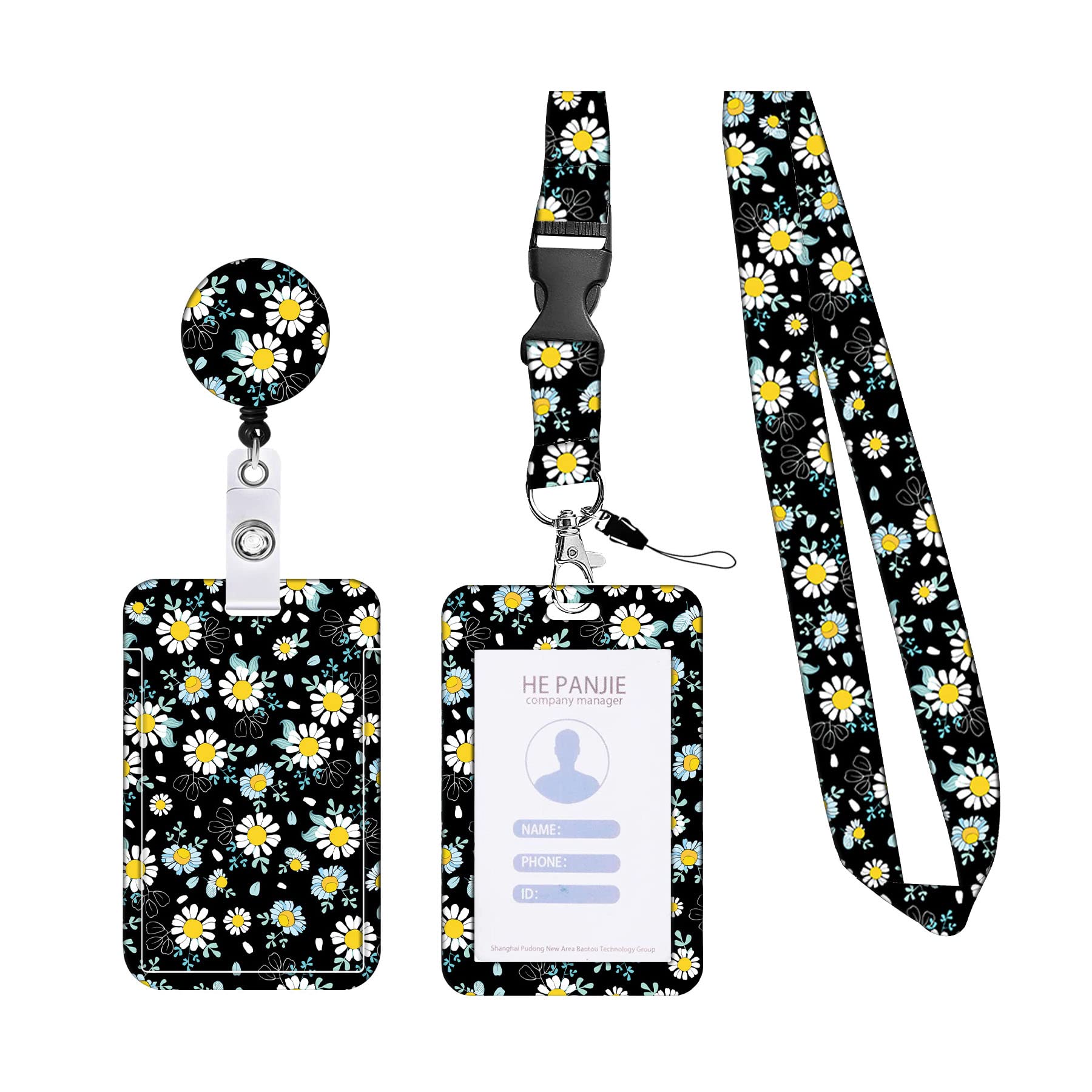 KHDULQ Badge Holder Funky Lanyard with Card for Kids, Phone, ID, and Office Use (Blue Daisy Necklace, ID Holder)
