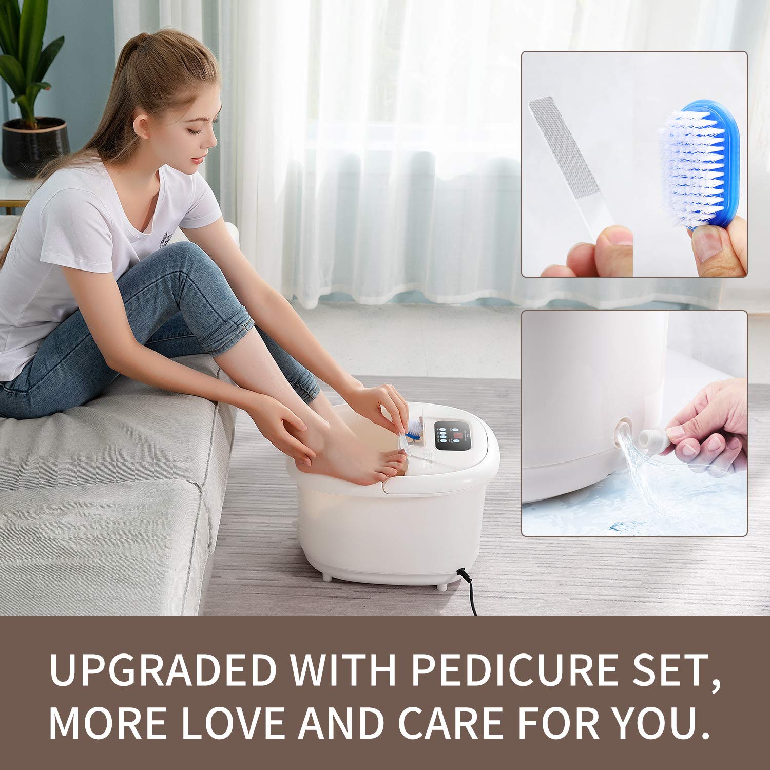 Turejo Foot Spa Bath Massager with Heat Bubbles, Upgraded 6 Automatic Massage Rollers & Pedicure Attachments, Pumice Stone, Time & Temprature Control, Soothe Your Tired Feet: Beauty
