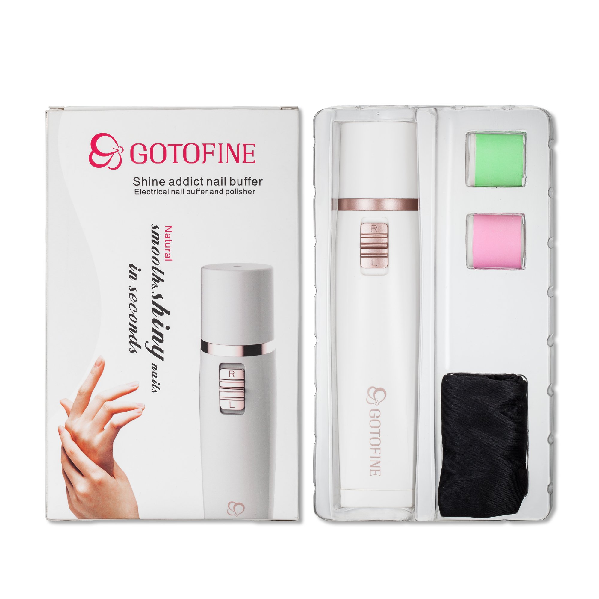 Gotofine Electric Nail polisher, Nail Buffer Tool, Professional Manicure & Nail Care System - File, Buff and Shine Nails Instantly(Includes 3 Rollers)