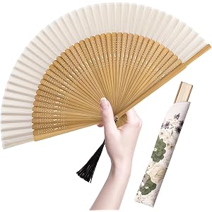 BAICFQUK Folding Hand Fan for Women, Japanese Bamboo Silk Handheld Foldable Fan for Hot Flashes, Church, Rave, Wedding Gift (