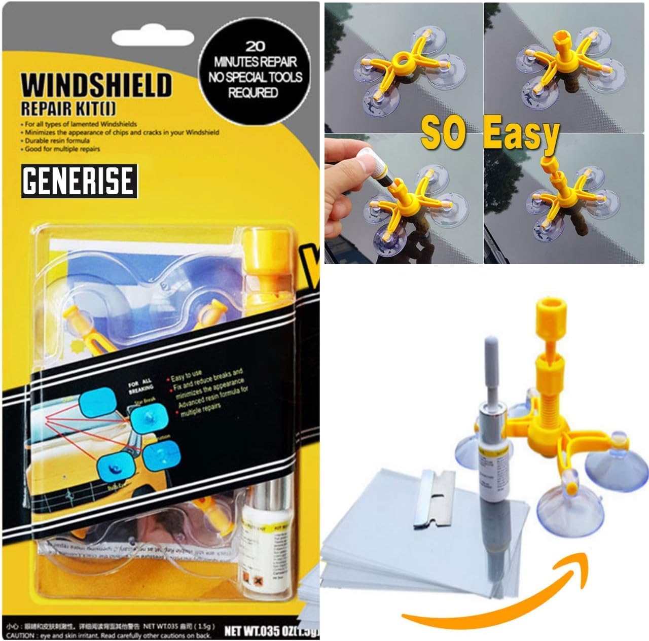 Car Windshield Repair Kit, high Quality Auto Windshield Crack Repair Kit for Car Windscreen/Glass Rock Chip, Bulls Eye, Star, Half Moon Repair