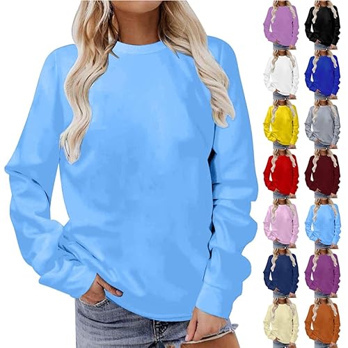 Jumpers for Women Uk Sweatshirts for Women Uk Oversized sweaters Crew Neck sweatshirt Long Sleeve Jumpers Ladies Loose Comfy pullover Fashion Casual Tunic Tops Sky Blue S