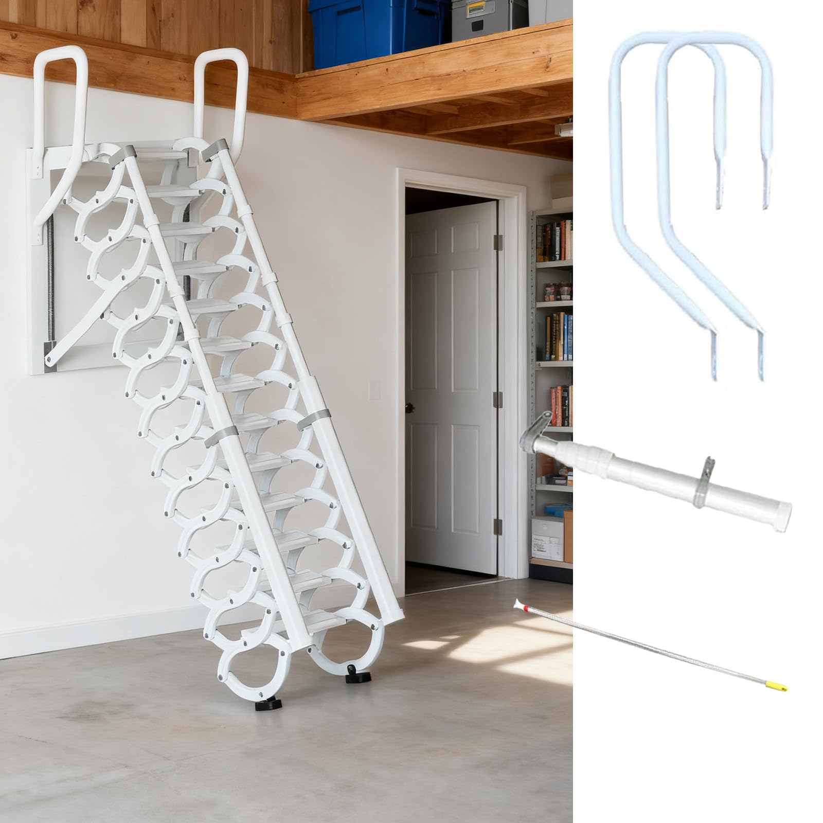 Photo 1 of BFECGDXT Wall-Mounted Folding Pull Down Attic Stairs, Retractable Loft Ladder with Handrails, 12 Pedal Steps Indoor Outdoor Attic Ladder, Foldable Space-Saving, Load Capacity 661lbs