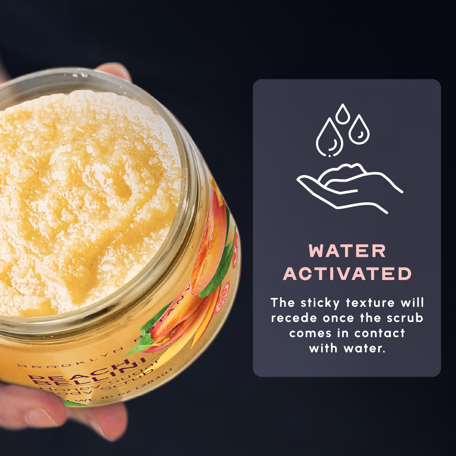 Brooklyn Botany Peach Bellini Honey Sugar Scrub for Body 10 oz – Deeply Hydrating and Gently Exfoliating Body Scrub for Women and Men – Moisturizing and Nourishing the Skin