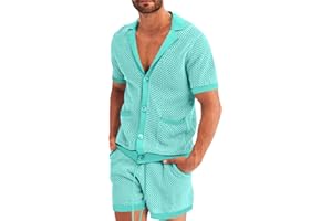 Men's Mesh Collared Short Sleeve Set Lightweight 2-Piece Breathable Outfit for Summer Casual Fashion Beach Outfits
