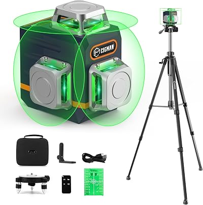 CIGMAN Green Laser Level Self Leveling with 1.42M Tripod 3x360° 30M Range