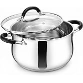 TeamFar 8 Quart Stock Pot, Stainless Steel Induction Cooking Pot with Lid | Stockpot for Soups, Pasta, Stews, Sauce, Tri-ply Bottom, Dual Heat-Proof Handles &amp; Visible Lid，Non-toxic &amp; Dishwasher Safe