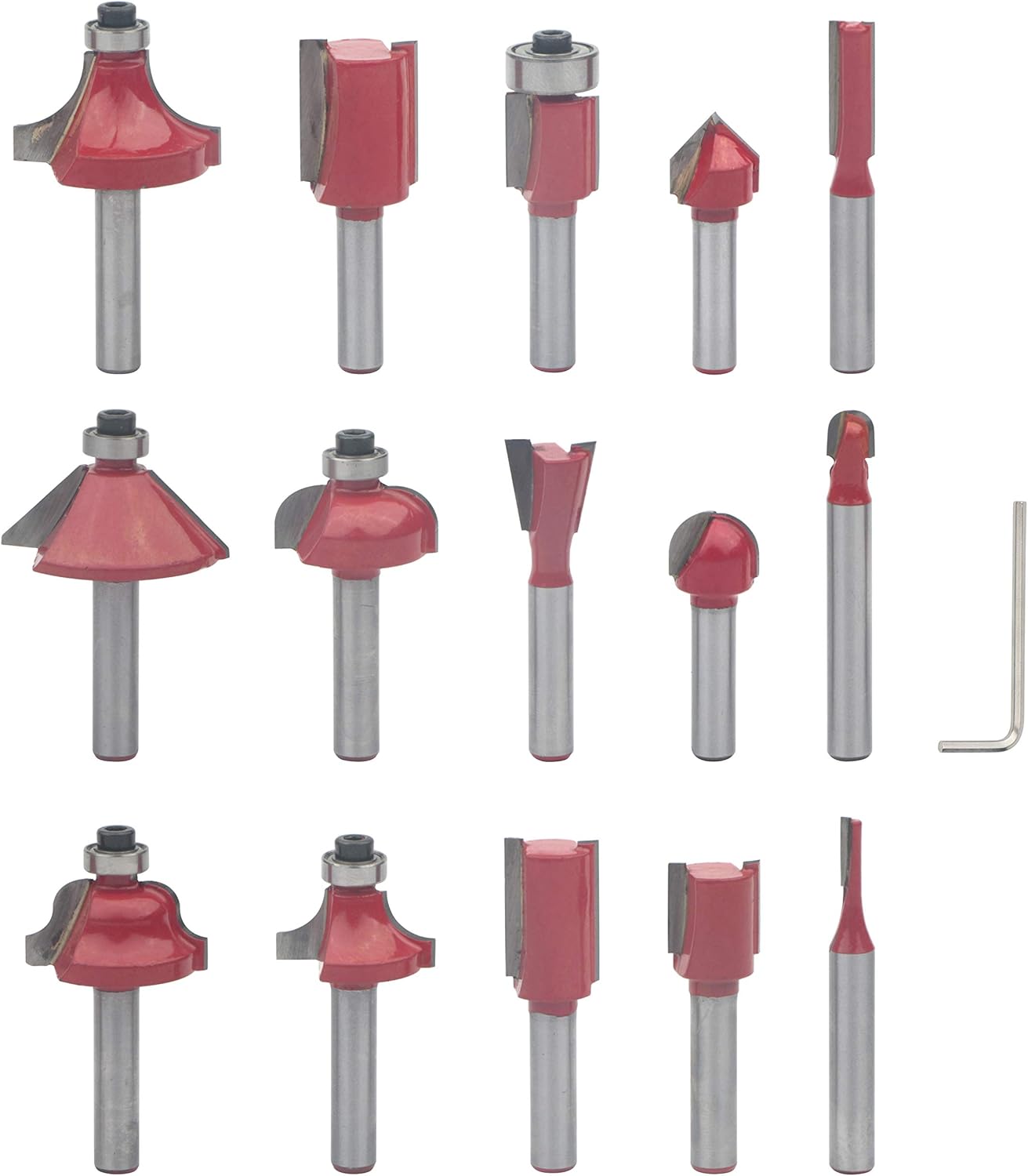 Rowiz 15 PCS Milling Cutter Router Bit Set 1/4 Inch 6.35mm Shank Milling Trimming Cutter Bits Wood Engraving Bits Set including Wrench and Wooden Index Box