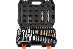 VEVOR Screw Extractor Set, 63 Pieces, with Nut and Bolt Extractors, Nut Splitters, Taps, Drill Bits, Wrenches, Adapters, and 