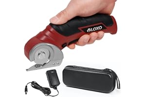VLOXO Cordless Electric Scissors, Electric Box Cutter 4V Power Rotary Scissors Rechargeable Cardboard Cutter with Safety Lock Multi-Cutting Tools for Leather Carpet Canvas (Red)
