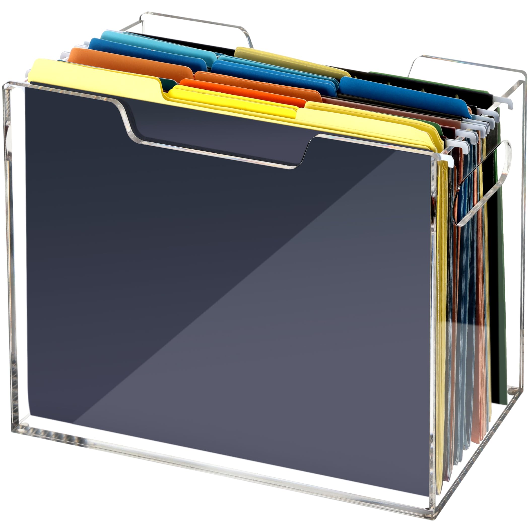 Photo 1 of Tfirhuoe Acrylic Hanging File Folder Organizer, Letter Size Clear Filing Organizer Box with Handles, Magazine File Holder for Desk Home Office School - 1 Pack