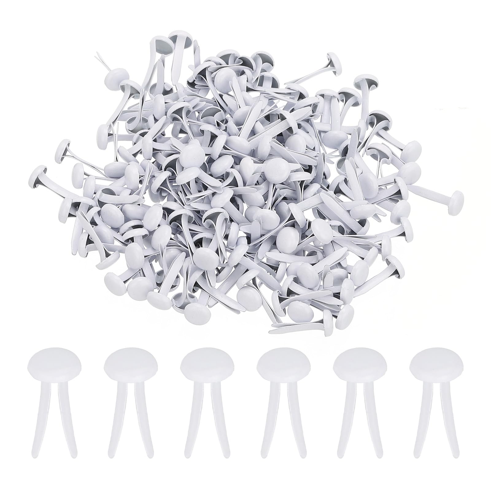 PATIKIL 300 PCS Paper Brass Fasteners Split Pins Pastel Mini Metal Brads Round Head Plated Fastener for Craft Art Scrapbooking DIY Supplies, White, 6 x 12 mm