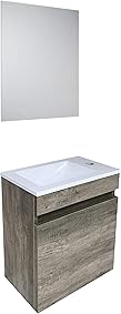 STARBATH PLUS - Conjunto Mueble de Baño Suspendido MDF 40x22, Lavabo Resina, Espejo Oslo Nogal 