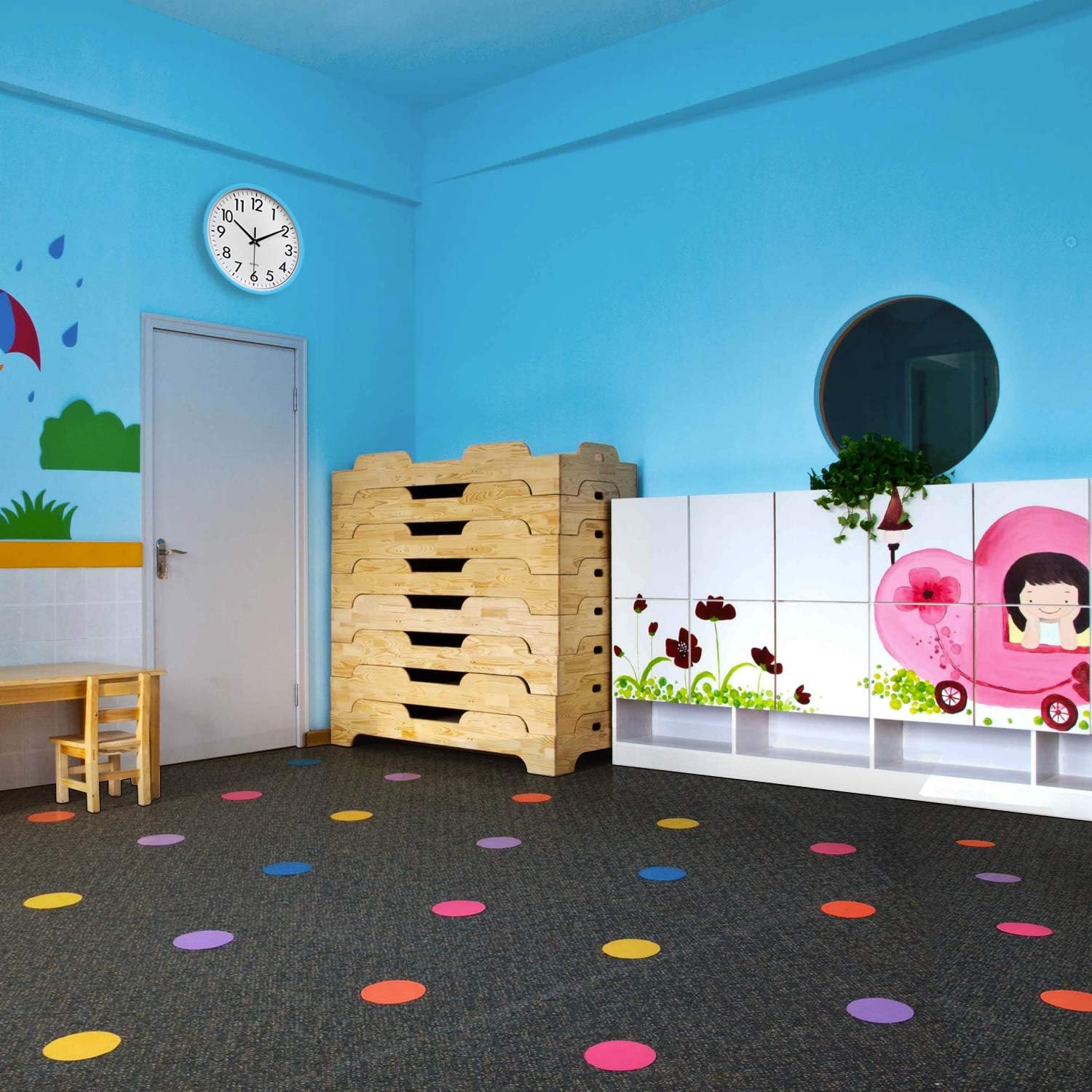 IKAYAS 81 Pcs Carpet Sitting Spot Carpet Spots Markers for Classroom, Carpet Circles Dots Sitting Spots Circle Spots for Kids, 9 Colors: Toys & Games