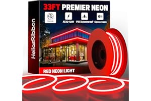 HeliosRibbon 33FT Red LED Neon Rope Lights, AC 110-120V Flexible Neon Strip Outdoor Waterproof ETL Listed, Connectable and Cuttable, for Bar Pub Home Commercial Festival Ambient Lighting Decor