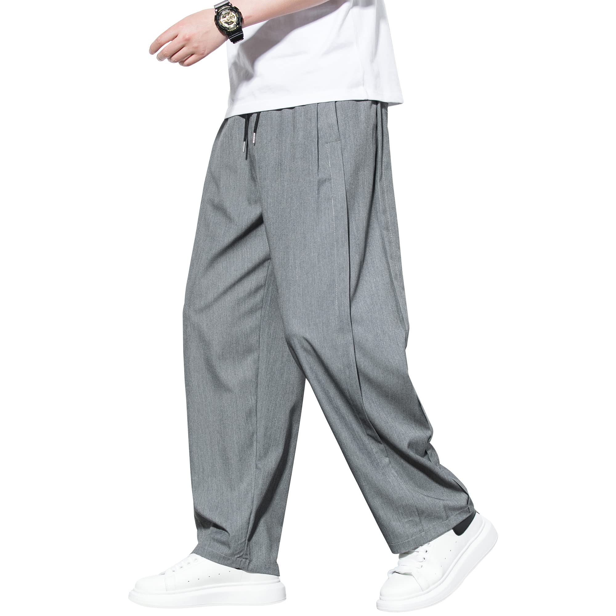 Fasshonrida Men's Wide Pants, Slacks, Warm, Fleece Lined, Thermal, Bottoms, Easy, Loose, Large Size, Straight, Casual, Thick, Bonding, Long Pants, Autumn, Winter, Spring