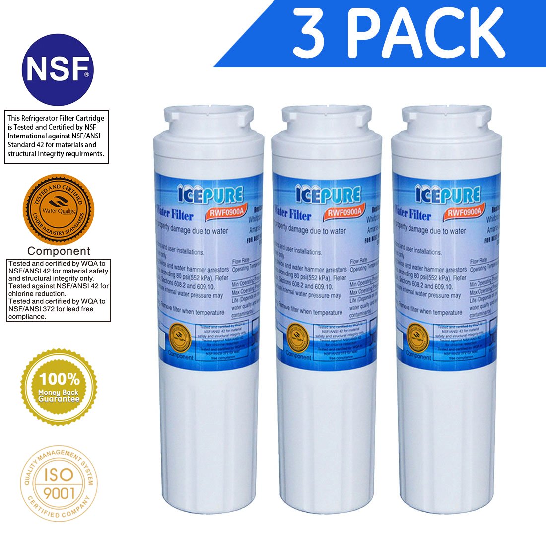 Icepure RWF0900A 3PACK Refrigerator Water Filter Compatible with Maytag