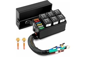 Delgada Relay Box 12V 6 Slots Waterproof Fuse Relay Box 6 Way 12 AWG Pre-Wired with O-Type Terminal (5/16") ATC/ATO Blade Fus