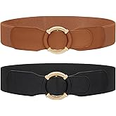 JASGOOD 2 Pack Wide Elastic Waist Belt for Women Ladies Stretchy Vintage Belts for Dress