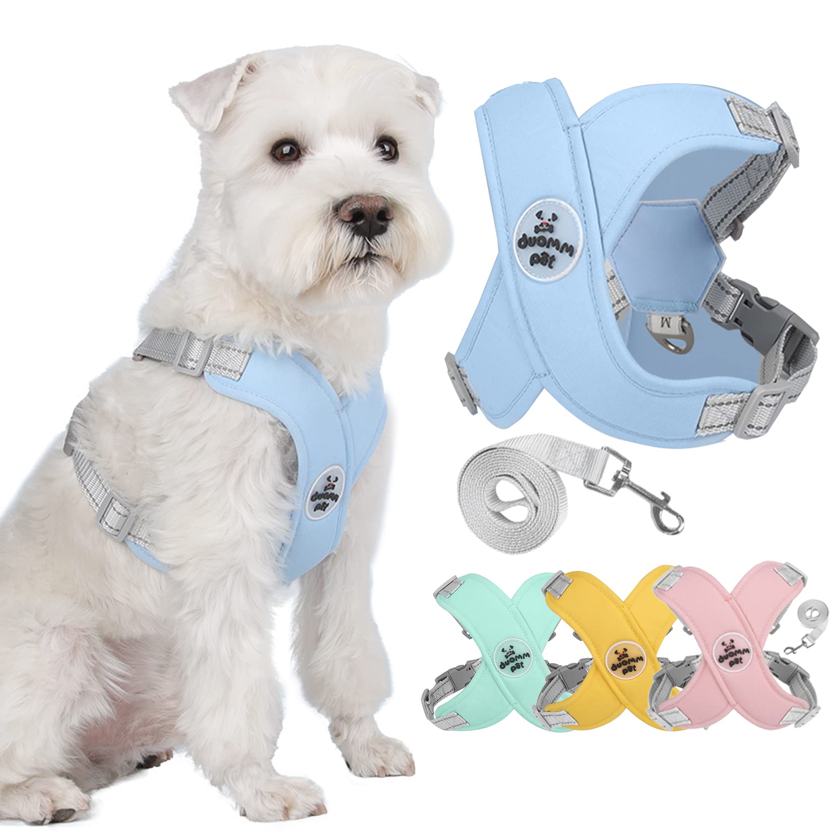 Zunea No Pull Dog Harnesses and Lead Set for Small Medium Dogs Adjustable Reflective Puppy Vest Harness Soft Breathable Mesh Padded Lightweight Vest with Back Clip for Chihuahua French Bulldog Blue L