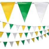 NACARUM Yellow &amp; White &amp; Green Pennant Banner Flags | OSHA 500lb Rated | Strand Fade Resistant 【102FT】