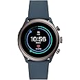 Fossil Men's Gen 4 Sport Heart Rate Metal and Silicone Touchscreen Smartwatch, Color: Grey, Blue (FTW4021)