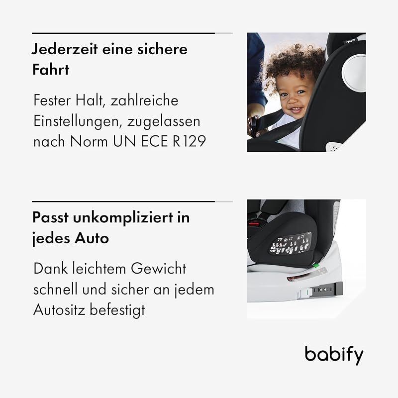 Onboard, Autositz Isofix für Babys und Kinder, 0 Monate - 12 Jahre, 40-150cm, 360°drehbar, tragbarer und sicherer Sitz i-Size ECE R129 Grau