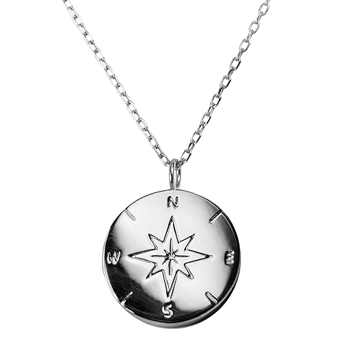 JO & JUDY Kompass Halskette Silber - Stylischer Motiv-Anhänger aus 925 Sterlingsilber an 46 cm 925 Sterlingsilber Kette - Acc