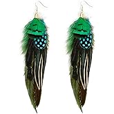 Bohemian Feather Dangle Earrings for Women with Shell Beads Long Tassel Design Drop Earrings
