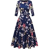 DRESSTELLS Cocktail Dresses for Women, Vintage Wedding Guest 3/4 Sleeves Formal Church Tea Dress