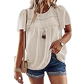 Plus Size Womens Summer Tops Shirt Crewneck Short Sleeve Shirts Casual Chiffon Blouses Flowy Lace Boho Clothing Trendy