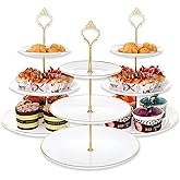 wutfuooo 3 Pack Tiered Cupcake Stand, Plastic Cupcake Stand Tower, 3 Tier Round Shape Dessert Serving Tray, White Cookie Candy Buffet Stand for Tea Party, Baby Shower, Wedding, Birthday, Christmas