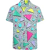 Artsadd 80s 90s Outfit for Men Hawaiian Shirt Button Down Short Sleeve Big and Tall Funny Party Retro Vintage