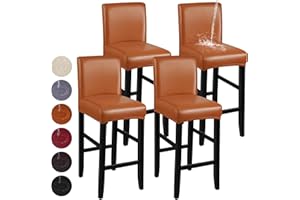YISUN Bar Stool Covers, Stretch Waterproof PU Bar Stool Slipcover Removable Washable Bar Stool Chair Covers, High Chair Cover with Elastic Bands (4 Pack, Light Brown)
