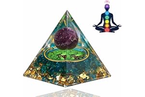Orgonite Pyramid with Amethyst Sphere and Life Tree, Healing Crystal Orgone Generator for Positive Energy, Chakra Balancing, 