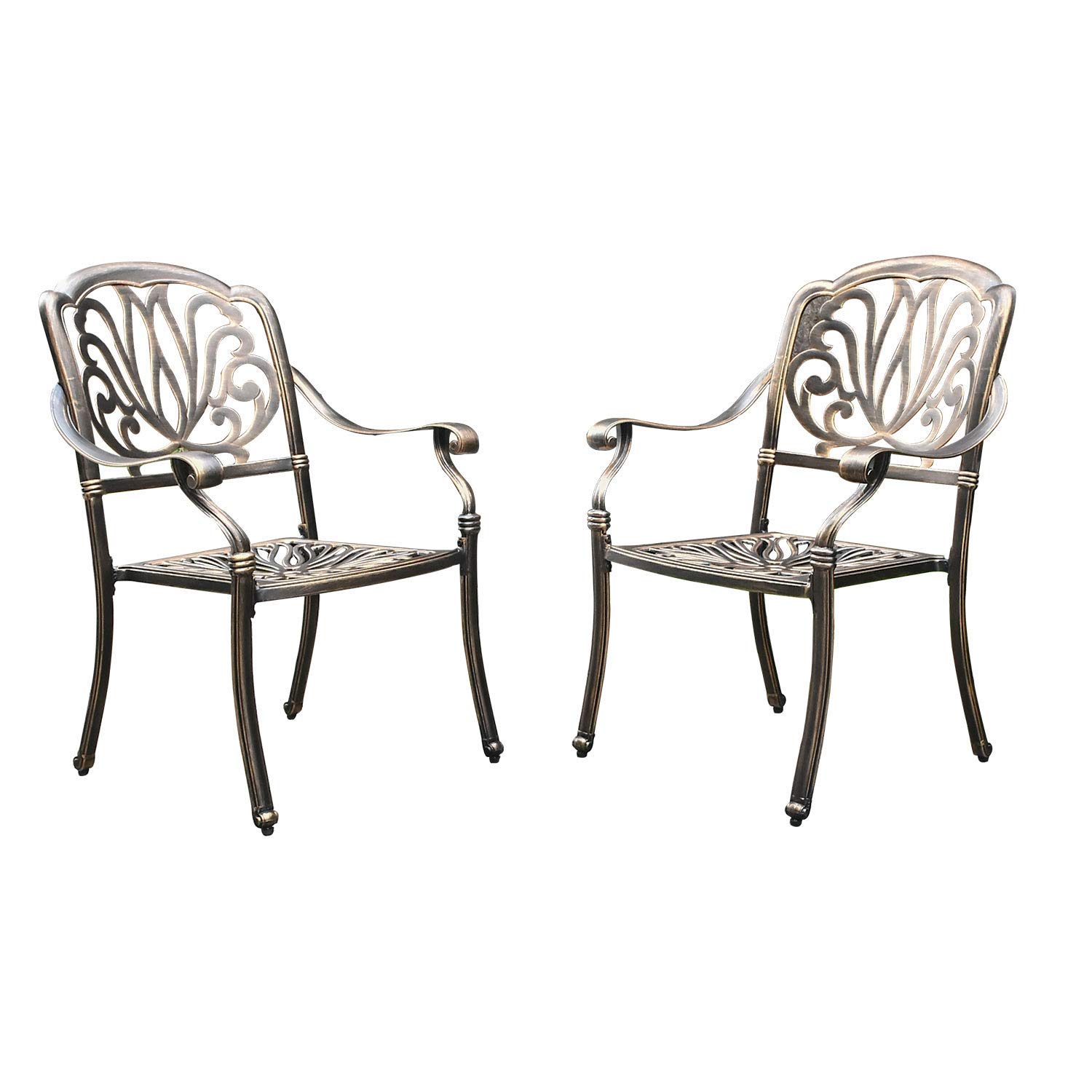 Usserenay 3 Piece Cast Aluminum Bistro Set Outdoor Bistro Table Set Patio Furniture Sets With 2 Arm Chairs Umbrella Hole Flower Pattern 2 Chairs Antique Bronze Finish Patio Lawn Garden Patio