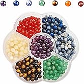 GangGangHao 350pcs 4mm 7 Chakra Natural Stone Round Beads Crystals Energy Healing Genuine Real Stone DIY Charm Smooth Beading for Bracelet Necklace Earrings Jewelry Making(4mm,7 Chakra Color
