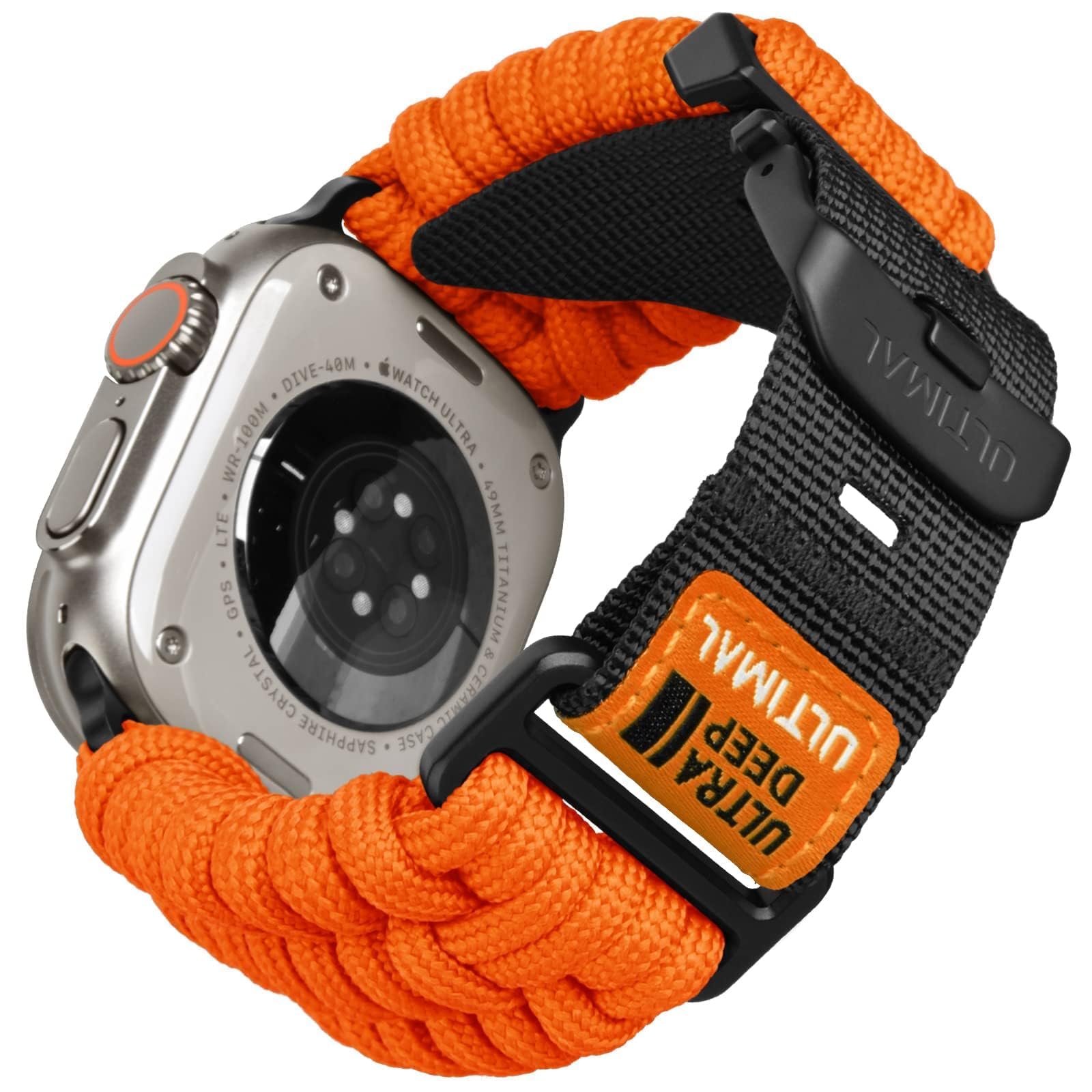 ULTIMAL Compatible with Apple Watch Straps Series 11/10/9/8/7/6/5/4/SE/SE2/SE3 Ultra 3/2/1, Nylon Braided 550 Paracord Sport Band for iWatch Strap 46mm 45mm 44mm 49mm (L, Orange)