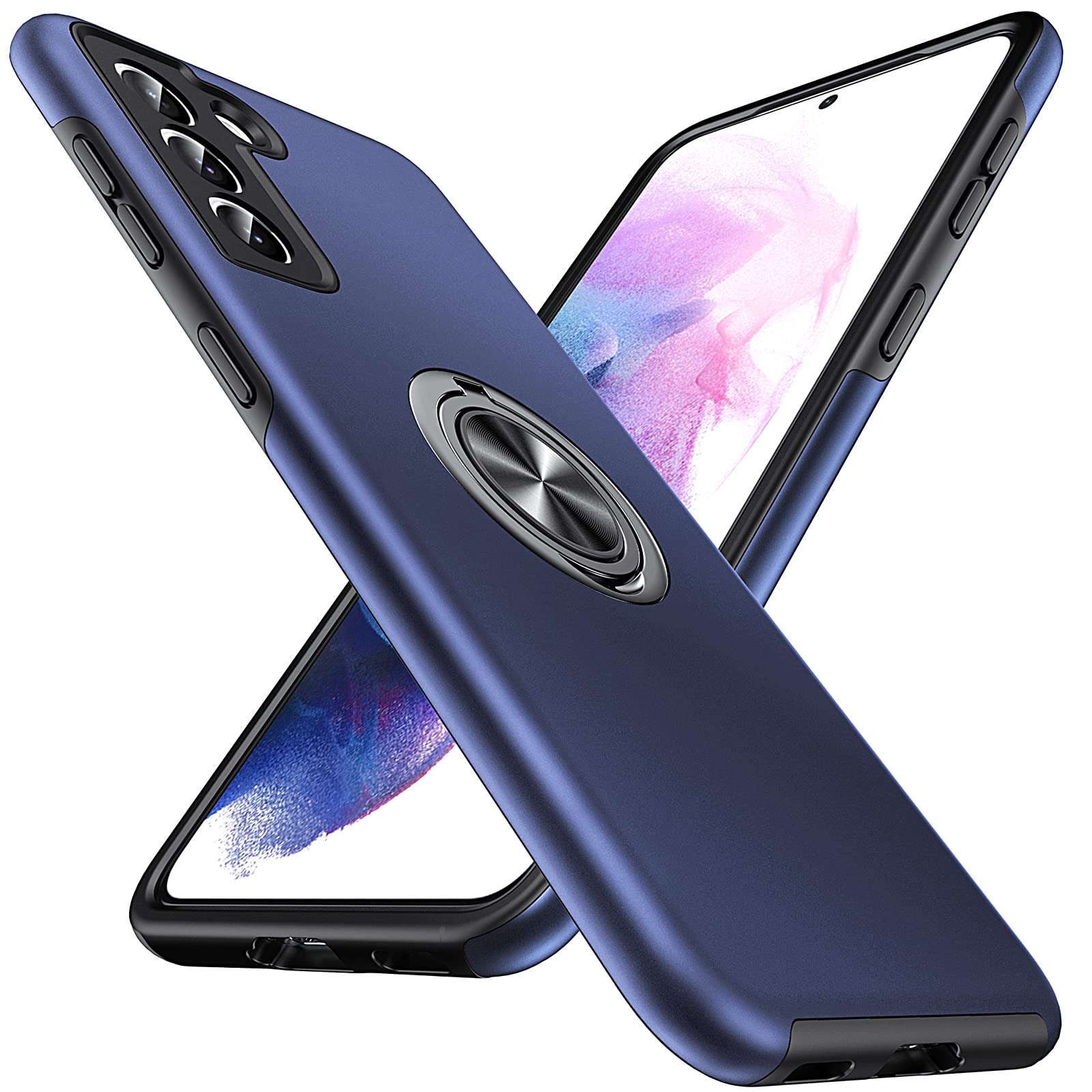 Anqrp Hidden Series Case for Galaxy S21 5G, [Embedded Kickstand][Military Shockproof] Rotate Magnetic Ring Stand Heavy Duty Multi-Layer Protective Cover for Samsung Galaxy S21 6.2", Blue